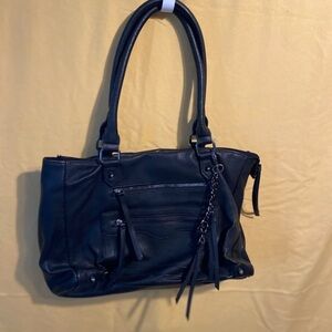 Kohl's Black Faux Leather Shoulder Bag with Tassel Chain